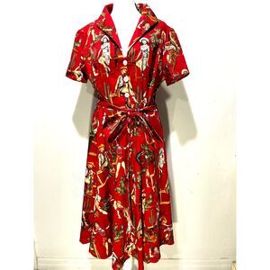 Special editions red cowgirls shirt dress western rodeo 60's retro women 3XL